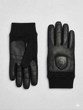 RUDSAK Leather & Knit Gloves Men's XL Black Logo Patch Winter Hybrid